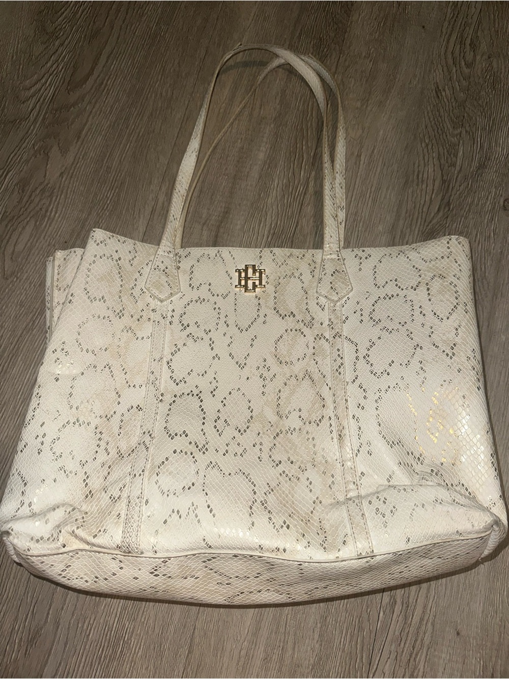Caroline Hill Ivory Snake Print Darla Tote Bag Shoulder Purse